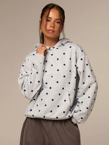 Athîral Women's Casual Loose Polka Dot Hooded Sweatshirt - Grey - View 4