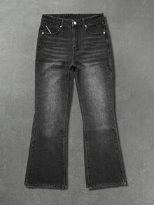 Manfinity EMRG Men's Casual Daily Travel Washed Denim Jeans With Pockets - Dark Grey - View 4