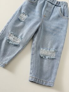 SHEIN 2件組嬰兒男孩女孩秋冬休閒連帽衛衣與破洞牛仔褲套裝，嬰兒套裝，秋冬套裝，嬰兒男孩運動服 - 彩色 - 查看 7