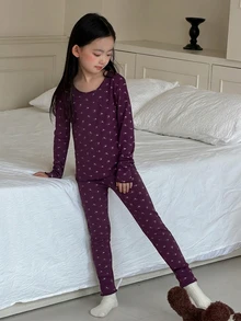 Dazy Kids Tween Girl All-Over Print Long Sleeve Top And Long Casual Daily Home Sleepwear Set - Brown - View 7