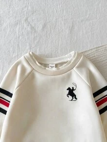 男女嬰兒/幼兒 2件組秋冬休閒可愛 2合1奶油色運動衫套裝，嬰兒運動服，嬰兒冬季衣物 - 彩色 - 查看 5