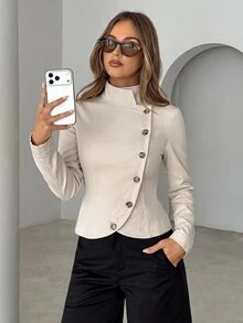 Siren Gaze Women's Solid Color Casual Versatile Commute Travel Blazer - Apricot - View 5