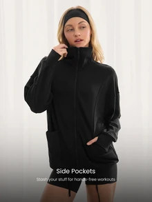 GLOWMODE SoftCalm Modal Chill Days Oversized Silky Smooth Breathable Wide Collar Drawstring Hem Zip-Up Jacket Daily Casual Wear - Black - View 4
