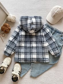 PrepCrw Young Boy Casual College Style Loose Hooded Plaid Fleece Jacket Suitable For Outings, School, Spring, Autumn And Winter - Multicolor - View 2