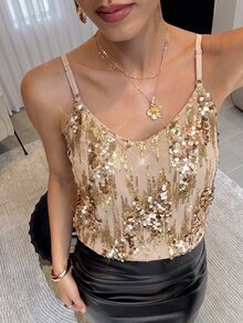 Lavishia Women's Elegant Sequin Tank Top Suitable For Holiday Parties - Gold - View 4