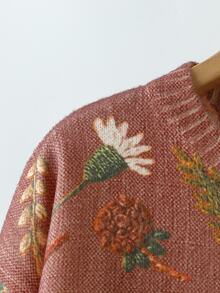 Plus Size Women's Digital Print Casual Crew Neck Pullover Sweater, Autumn/Winter - Multicolor - View 4