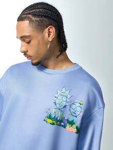 Rick and Morty X SHEIN Men's Cartoon Print Long Sleeve Casual Pullover Sweatshirt - Blue - View 5