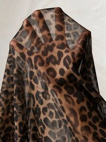 Comfylo Vintage Leopard Print Plus Size Mesh Full Print Top - Multicolor - View 6
