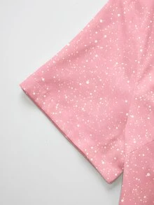 PopScrub 粉色油畫鹿花卉海洋滿月星空印花女護理師刷手服上衣，秋冬/夏季時尚V領短袖雙口袋設計側開衩工作服女裝，可愛女款刷手服上衣，刷手服上衣 - 彩色 - 查看 6