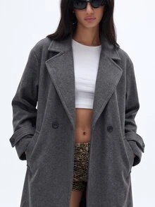 Aveloria GENKIRA 女款秋冬新款寬鬆柔軟羊毛混紡大尺寸外套夾克，優雅風格 - 深灰色 - 查看 1