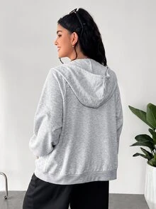 SHEIN EZwear 大尺碼休閒淺灰色連帽衛衣，秋冬款 - 淺灰色 - 查看 2
