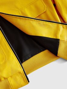 ROMWE MEN Street Life Men's Solid Color Long Sleeve Zipper Pocket PU Leather Casual Jacket - Yellow - View 5