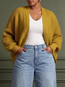 Zivah Plus Size Women's Solid Color Casual Versatile Daily Wear Cardigan - Mustard Yellow - View 6