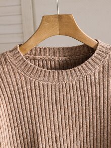 SHEIN 青少年女孩針織素色圓領寬鬆休閒毛衣與長褲兩件套 - 彩色 - 查看 6