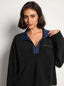 Easithlete Short Stand Collar Loose Outdoor Casual Sweatshirt - Multicolor - View 3