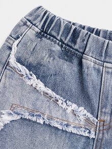 SHEIN Baby Boy Fashion Cute Casual Rip-Stitched Design Star-Shaped Blue Loose And Comfortable Jeans - Blue - View 3