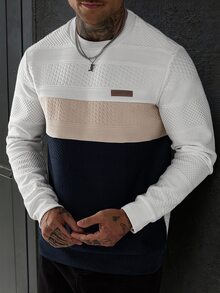 Manfinity Homme 男士字母印花拼色長袖套頭運動衫 - 白色 - 查看 5