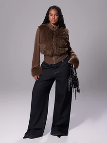 Rustia Plus Size Women's Solid Color Casual Versatile Daily Long Sleeve Jacket - Brown - View 4