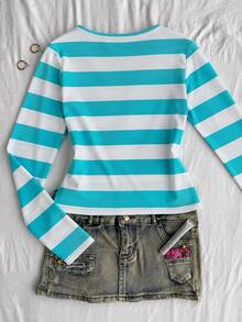 Teen Girls V-Neck Long Sleeve Casual Cute Versatile T-Shirt - White - View 2