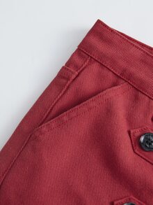 ROMWE MEN Jeans de mezclilla casuales para hombre con diseño de botones y patrón cruzado - Rojo - Ver 5