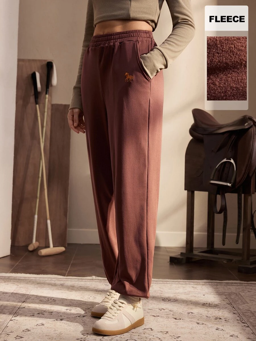 Nima Coro Women's Solid Color Pocket Casual Daily Wear Sweatpants - Mocha Brown - View 1