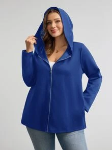 SHEIN LUNE 大尺碼女款冬季外套衣物 大尺碼秋季休閒黑色外套 萬聖節服裝 - 藍色 - 查看 6