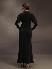 Cheriluna Maternity Elegant Solid Color Mesh Patchwork Maternity Dress - Black - View 2