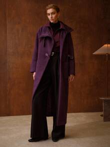 MOTF PREMIUM WOMEN'S AUTUMN/WINTER WOOL BLEND FUNNEL NECK MID-LENGTH OVERCOAT - Purple - View 3