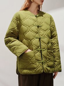 Aveloria Modichic Mantel Kasual Empuk Minimalis Gaya Cina dengan Kancing dan Dua Saku - Olive Green - View 5