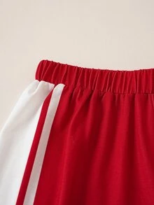 LOONEY TUNES X SHEIN Bộ đồ casual cho bé trai tuổi tween gồm áo thun cổ tròn tay ngắn và quần short - Đỏ - Xem 6