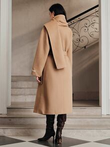 Anewsta Women's Long Handmade Double-Sided Wool Coat With Scarf - Camel - View 7