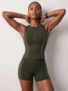 Zivah Women's Colorblock Top And Shorts Casual Daily Sports Outfit - Green - View 2