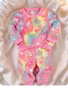 SHEIN 秋冬女嬰可愛毛茸茸彩色居家服套裝 - 粉色 - 查看 3