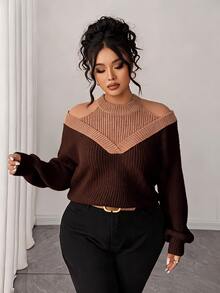 SHEIN Elenzya 女款兩件式假露肩對比色時尚套頭毛衣 - 粉色 - 查看 3