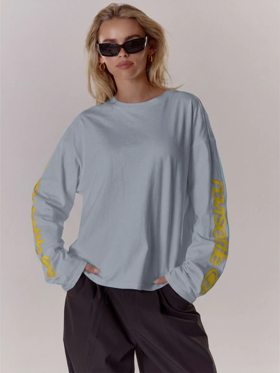 MUSERA 寬鬆大版圖案袖長袖上衣 T-shirt 酷女孩街頭風 日常學院風 1997 Holiday Vacation 圖案 T-shirt 春夏款 - 淺藍色 - 查看 1