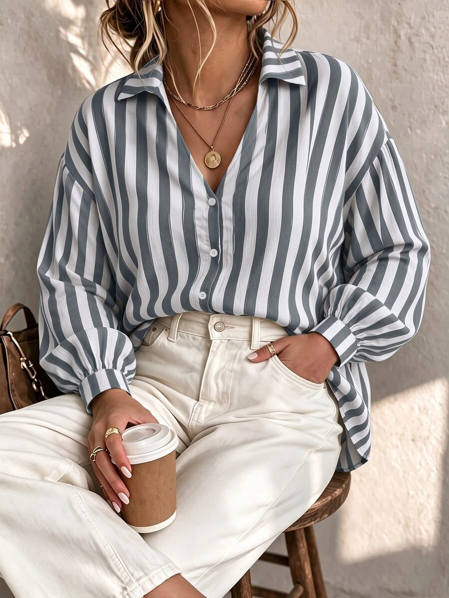 Weeklong 2026 Autumn/Winter Striped Loose Long Sleeve Women's Shirt ...