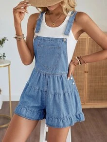EMERY ROSE EMERY ROSE شورتات دنيم كاجوال للنساء بتصميم جيوب مطوية - أزرق فاتح - مشاهدة 1