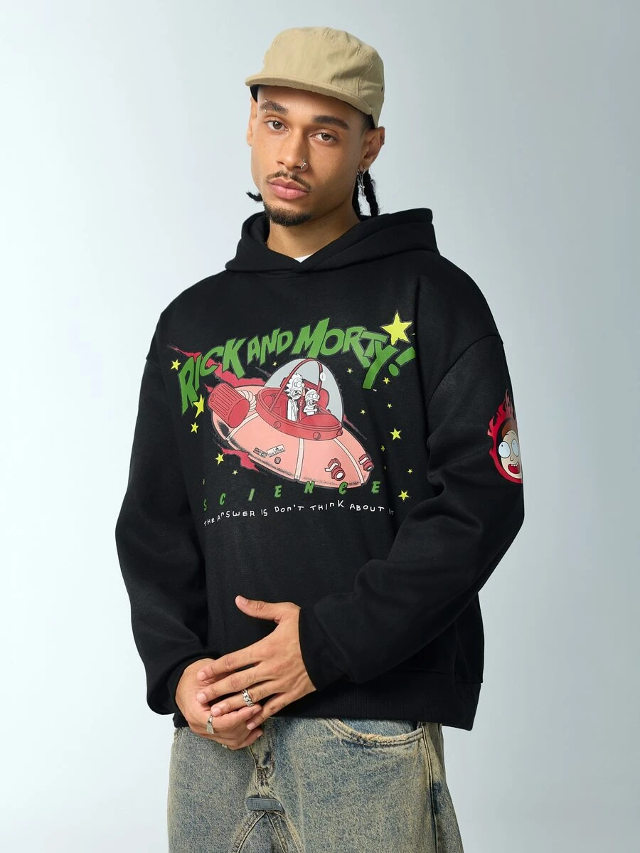 Rick and Morty X SHEIN Men's Letter Cartoon Pattern Casual Daily Sweatshirt - Black - View 1