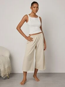 Ocili Women's Solid Color Top And Pants Casual Daily Loungewear Set - Apricot - View 3