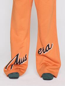 MUSERA Elasticated Drawstring Waist Graphic Logo Wide Leg Jogger Autumn Winter Fall Coolgirl Holiday Everyday Roadside Renegade - Orange - View 5