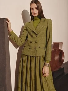 MOTF PREMIUM WOMEN'S SOLID COLOR CASUAL VERSATILE COMMUTE TRAVEL BLAZER JACKET - Olive Green - View 7