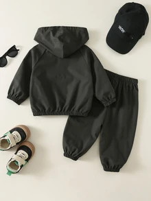 SHEIN 男嬰 2件組秋冬休閒時尚連帽衛衣套裝 外套套裝 冬季穿搭街頭風運動服 - 灰色 - 查看 2