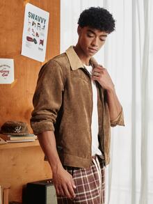 SWAVVY Jaket Kasual Serbaguna Lengan Panjang Pria dengan Resleting - Coklat - View 4