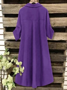 SHEIN Tall CURVE 大尺碼女款法式休閒夏季短袖V領長版洋裝 - 紫色 - 查看 2
