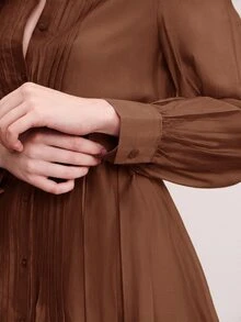 Aveloria Modichic Commuter Design, Belt Waist Decoration, Fashionable Elegant Pleated Quilted Versatile Slimming Long Dress - Brown - View 5