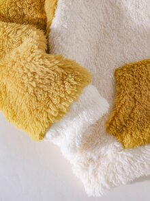 SHEIN Playful Pals 2pcs Baby Toddler Boy Hooded Jacket Pants Cute Sweet Yellow White Fuzzy Bear Ears Pocket Long Sleeve Hooded Thick Birthday Winter Fall Set - Yellow - View 6