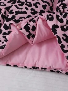 SHEIN Tween Girls 3 Pieces Set, Pink Ribbed Long Sleeve Top With Small Bow Decoration On Chest, Paired With Same Fabric Flared Pants. Outer Layer Pink Leopard Print Stand Collar Zipper Vest, Sweet And Cool Mixed Style, Vertical Ribbed Fabric Flattering , Layered Look With Rich Texture. - Multicolor - View 4