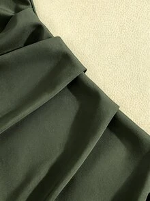 GlowEve 女款半高領長袖洋裝，抓皺高腰蕾絲拼接迷你洋裝，通勤派對奢華修身貼身洋裝 - 軍綠色 - 查看 3