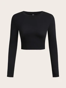 SHEIN EZwear 女款純色圓領長袖休閒百搭T恤（2件組） - 彩色 - 查看 7