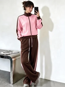 Sovereign Charm Sovereign Charm Women's Colorblock Long Sleeve Top And Pants Casual Daily Sports Set - Multicolor - View 5